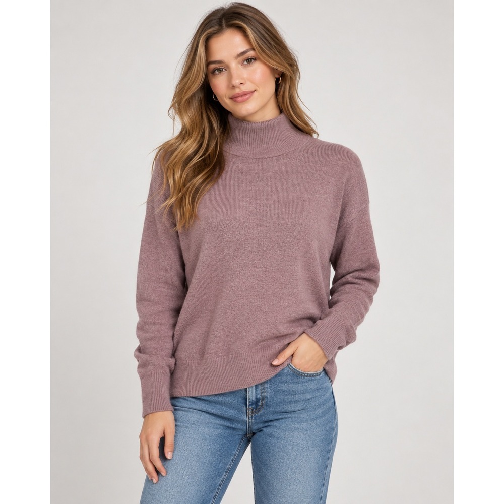 Eileen Fisher Extra Fine Merino Wool Turtleneck Sweater Purple Lilac Small